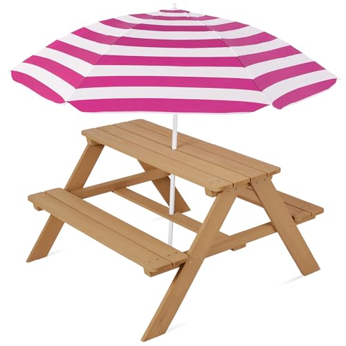 Kids Wooden Picnic Table with Umbrella and Built-in Seats N1279