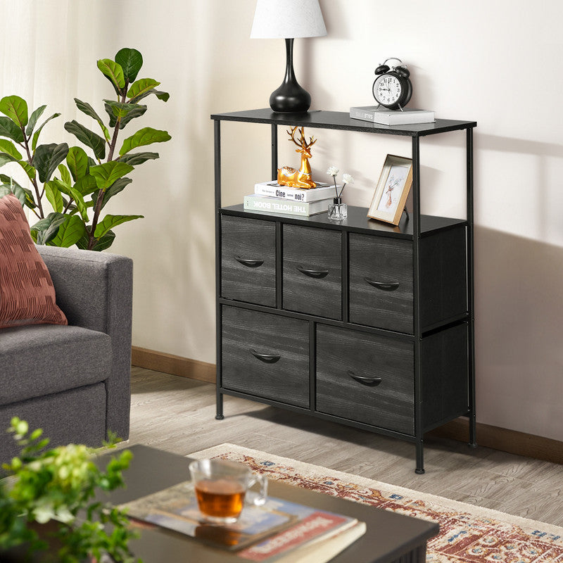 Dark Grey 5 Drawer Fabric Dresser J825