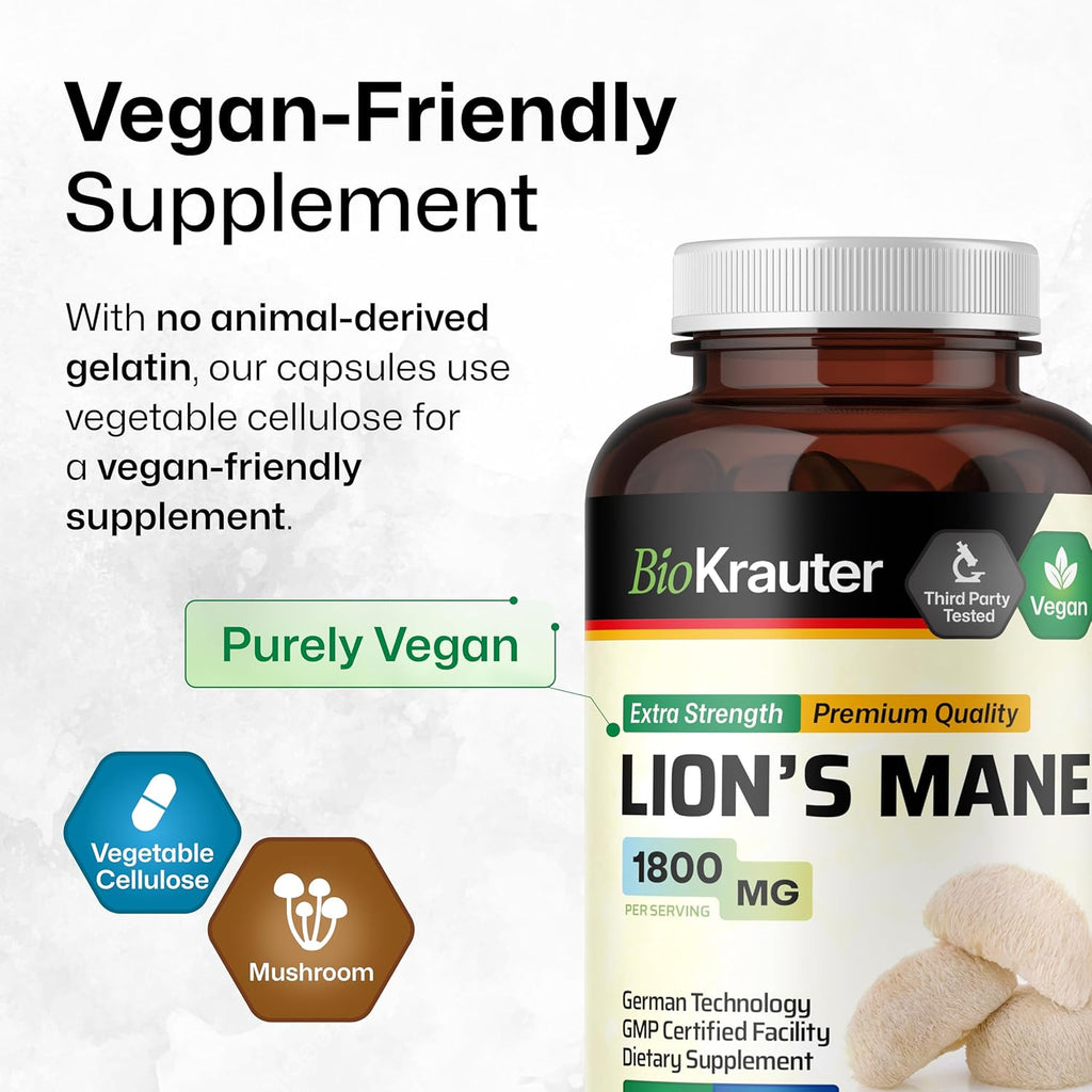 Vegan Organic Lion's Mane Mushroom Supplement Capsules A6234