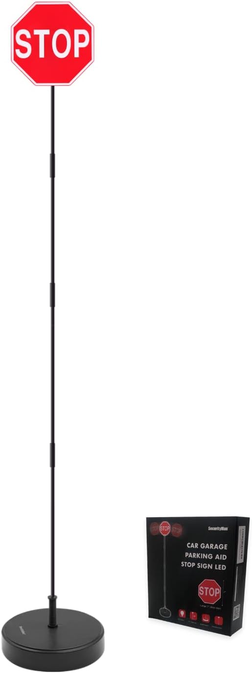 LED Stop Sign for Garage Parking Assist (2 Pack) - Large 7" Sign, Bright Red LEDs, Adjustable Height (Up to 54") N826