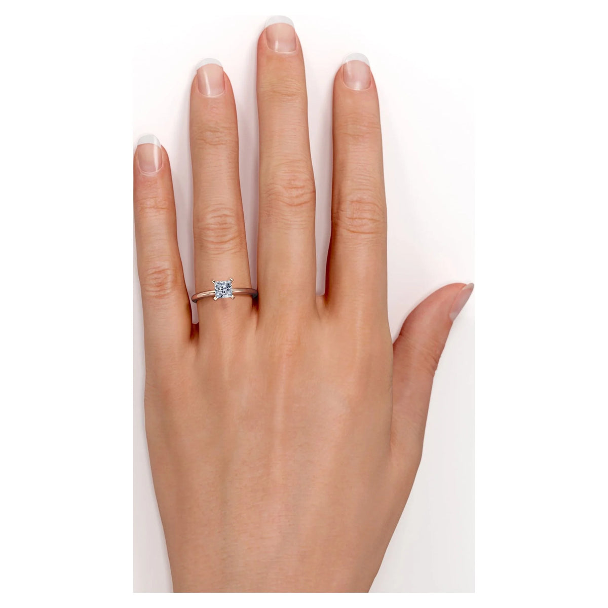 18K Rose Gold Plating Over Silver Princess Cut Moissanite Solitaire Ring U746