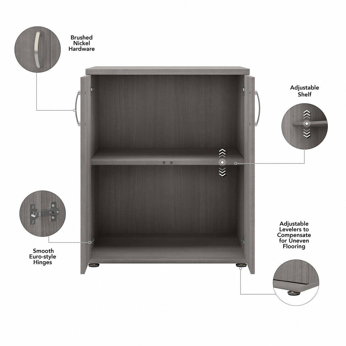 White Floor Storage Cabinet with Doors and Shelves O20569
