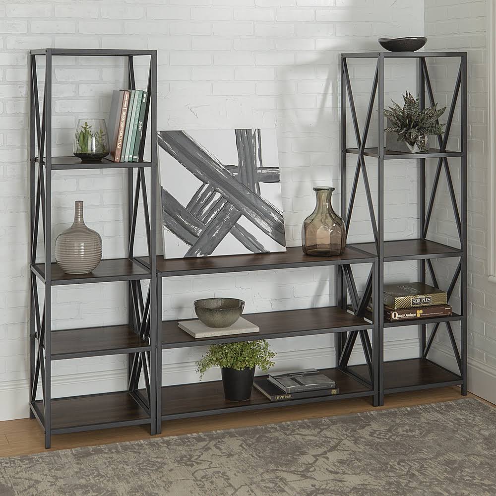 3-Piece Rustic Industrial Bookcase Set M343