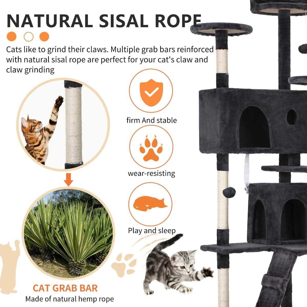 70-in Cat Tree Tower with Scratching Post O10229