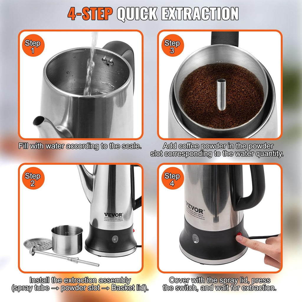 12-Cup 304 Stainless Steel Electric Coffee Percolator L90785