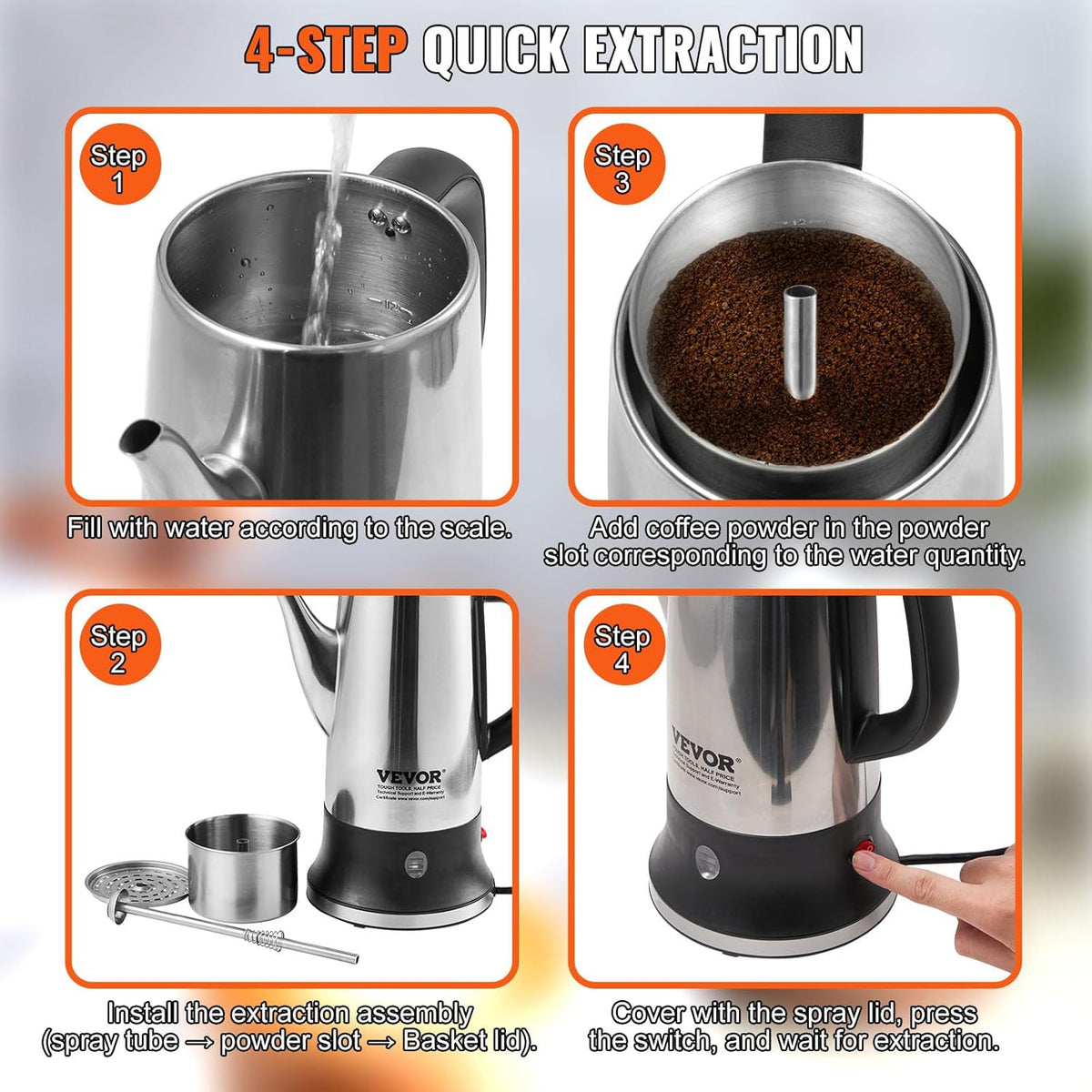 12-Cup 304 Stainless Steel Electric Coffee Percolator L90785