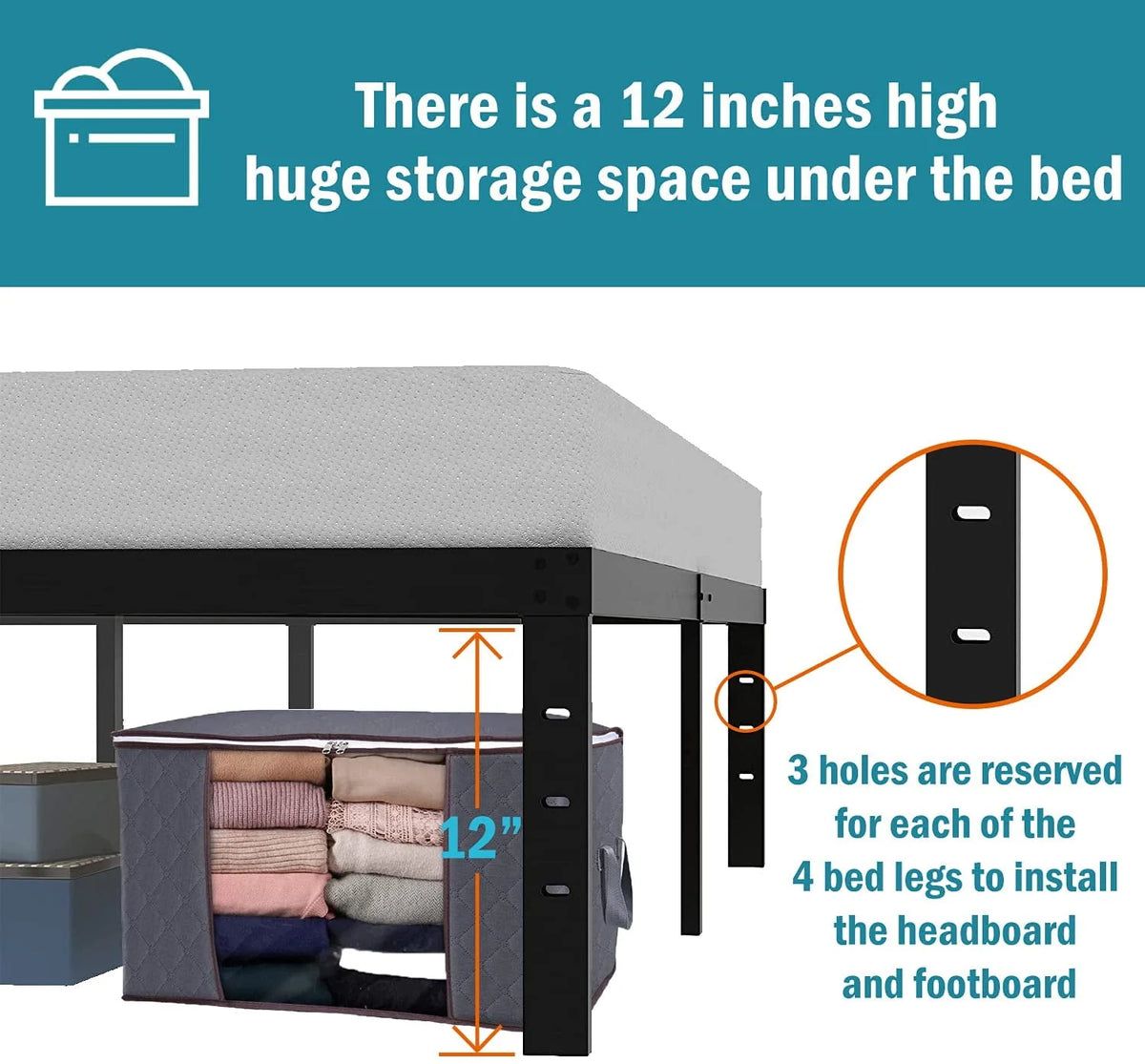 King Size 14 Inches High Bed Frame with Storage Z99172