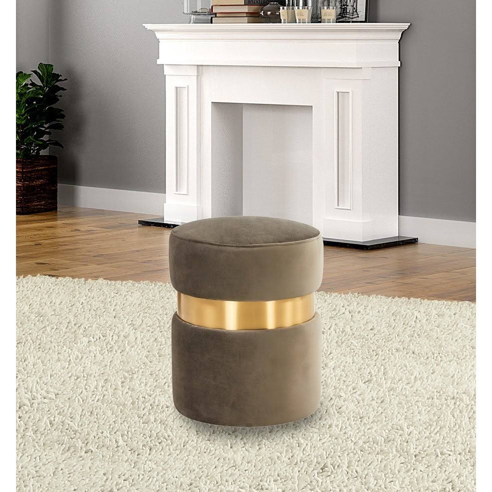 Light Grey Round Velvet Ottoman W2531