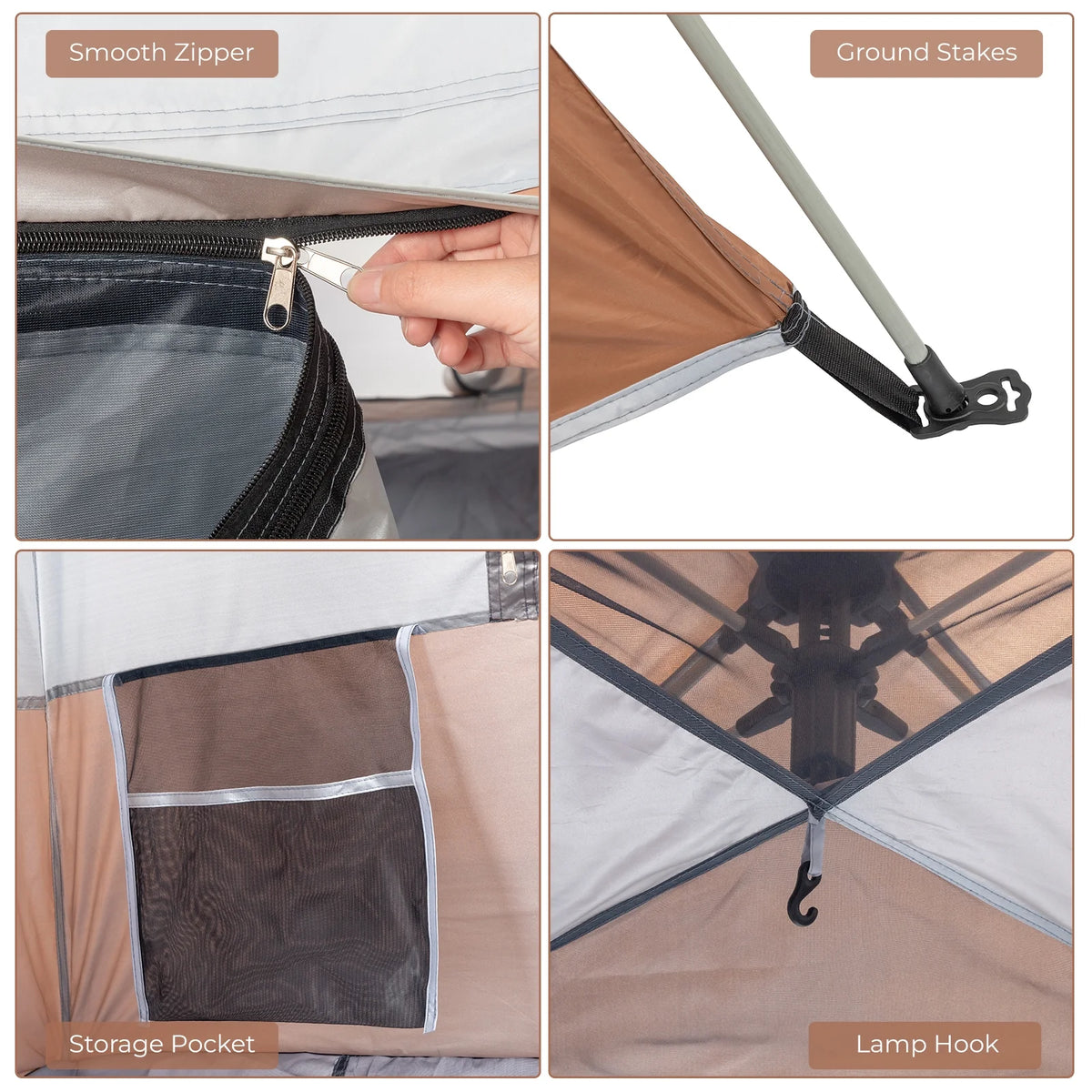 4 Person Waterproof Brown Camping Tent M89836