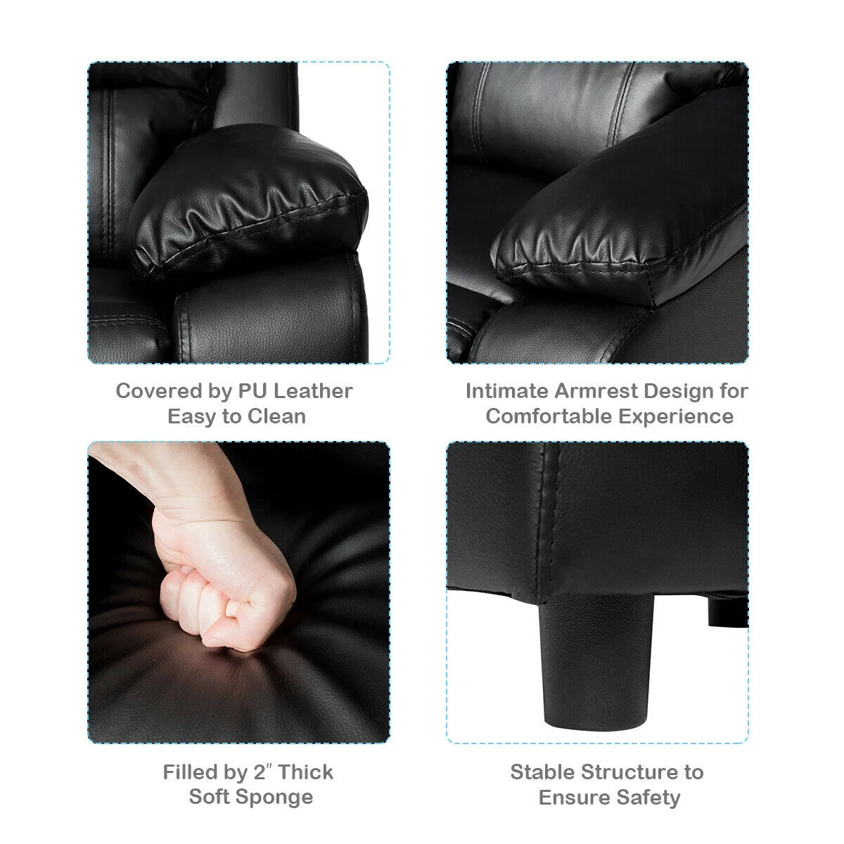 Padded Kids Sofa Armchair with Storage Arm Black M311