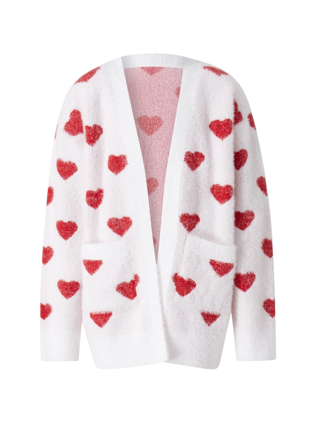 Heart Pattern Long Sleeve Open Front Cardigan Sweater R37192