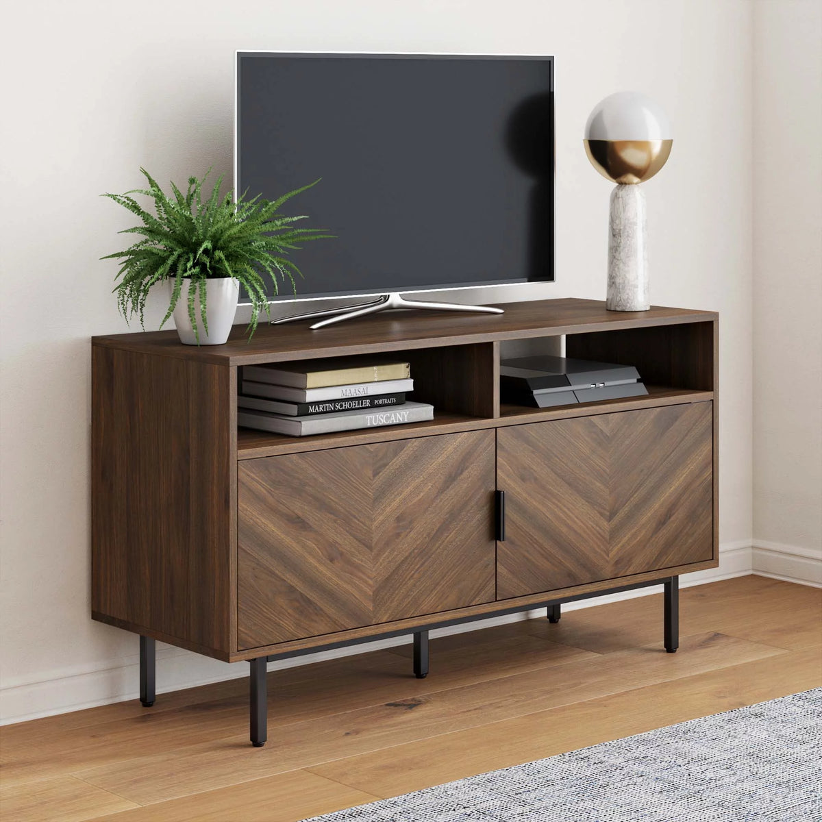 Walnut Media Console with Storage B747