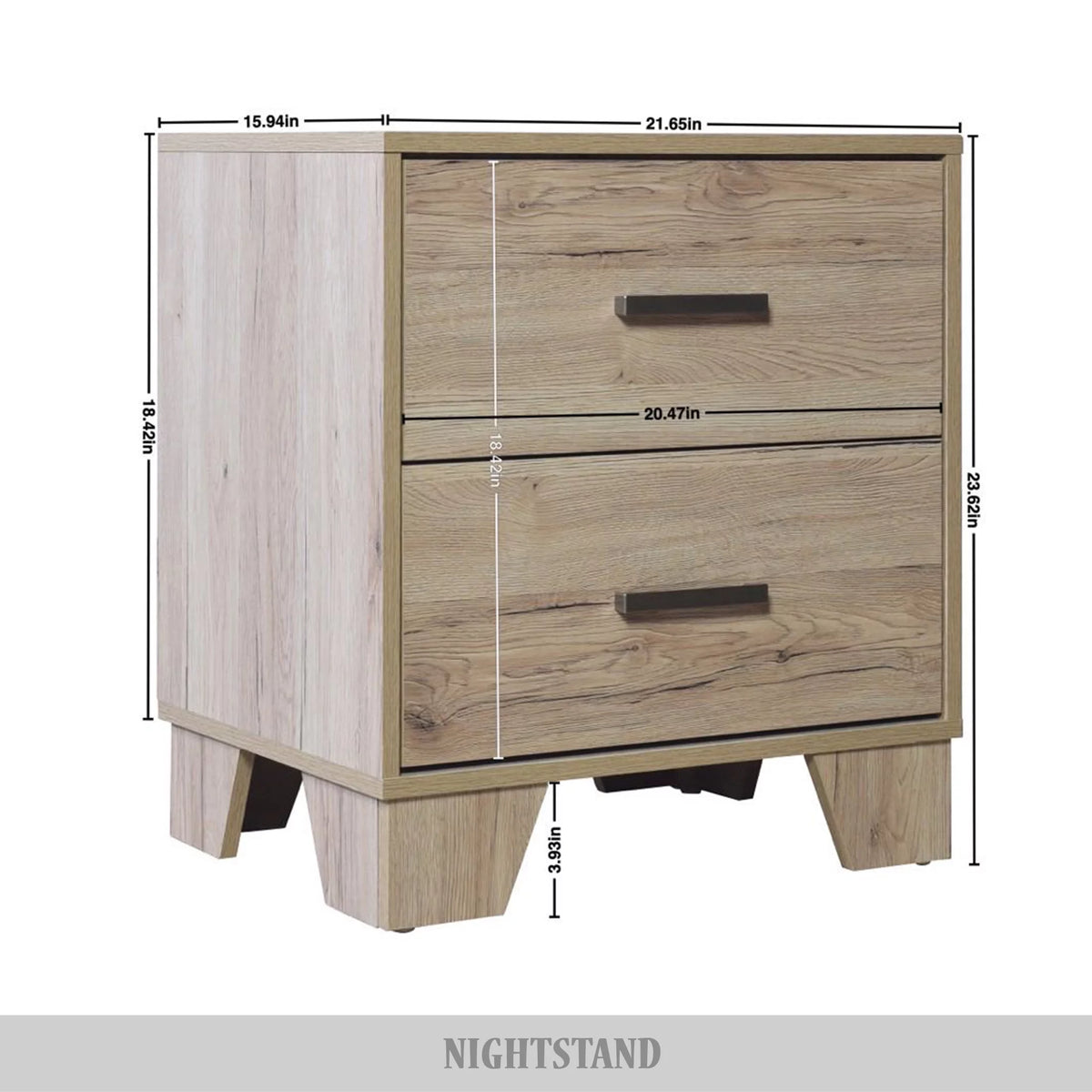 2 Drawers Light Oak Nightstand N7079