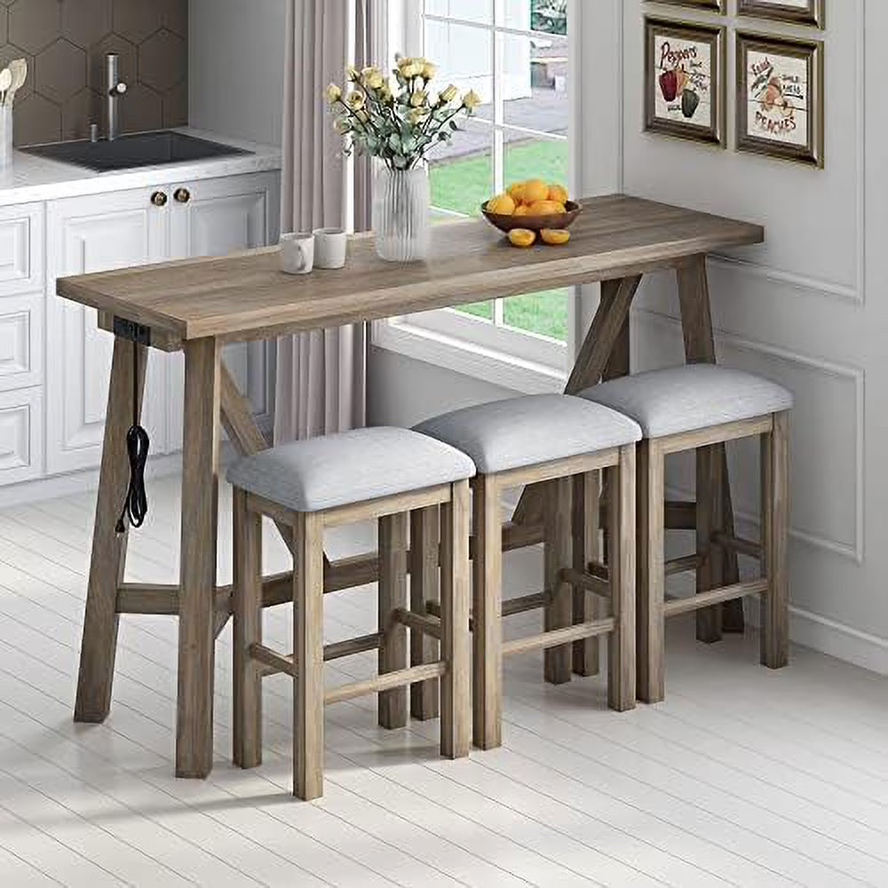 4 Piece Dining Table Set with Power Outlet and 3 Stools A90839