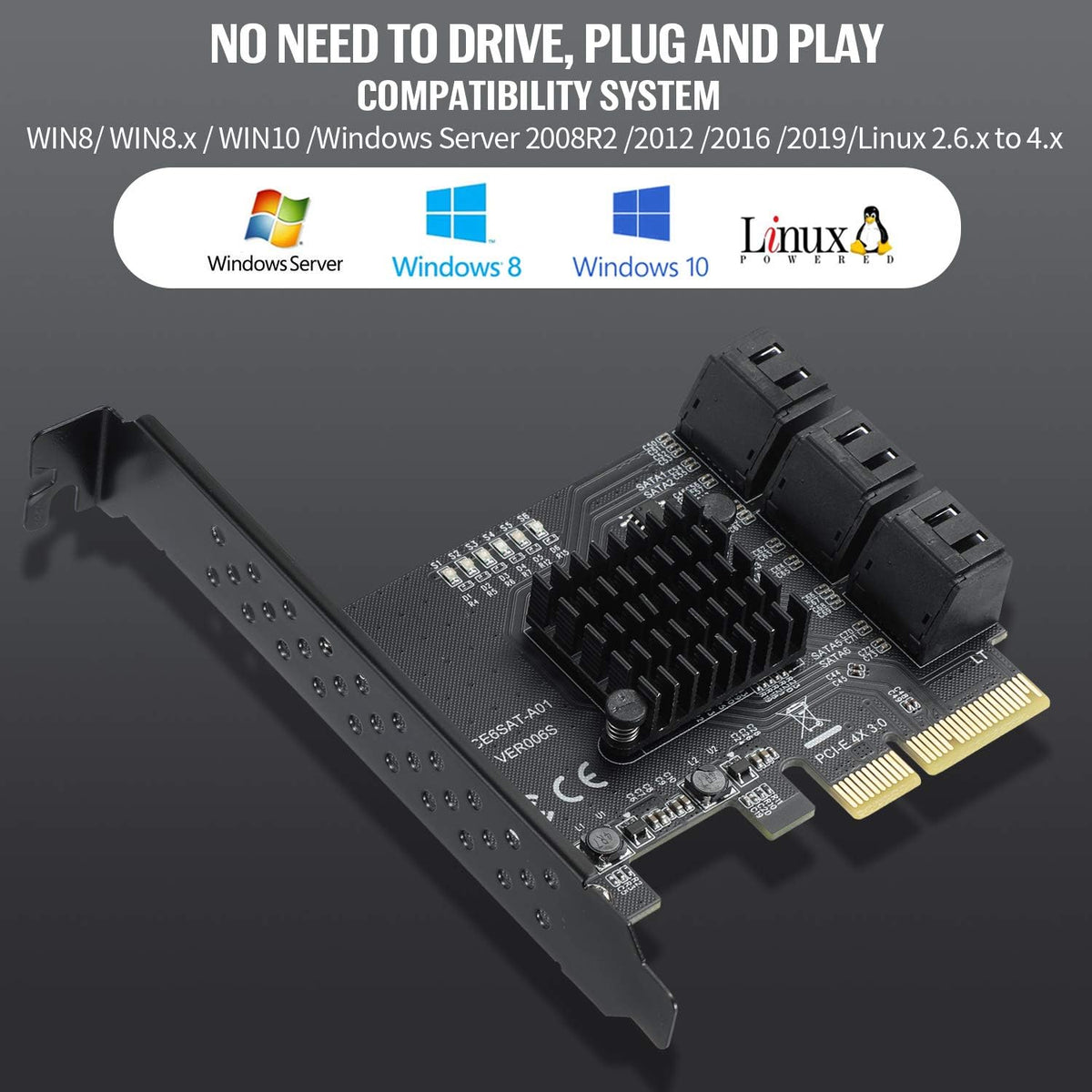 PCIe SATA Card 6 Ports SATA III Controller Expansion Card with 6 SATA Cables Pack of 2 T663280