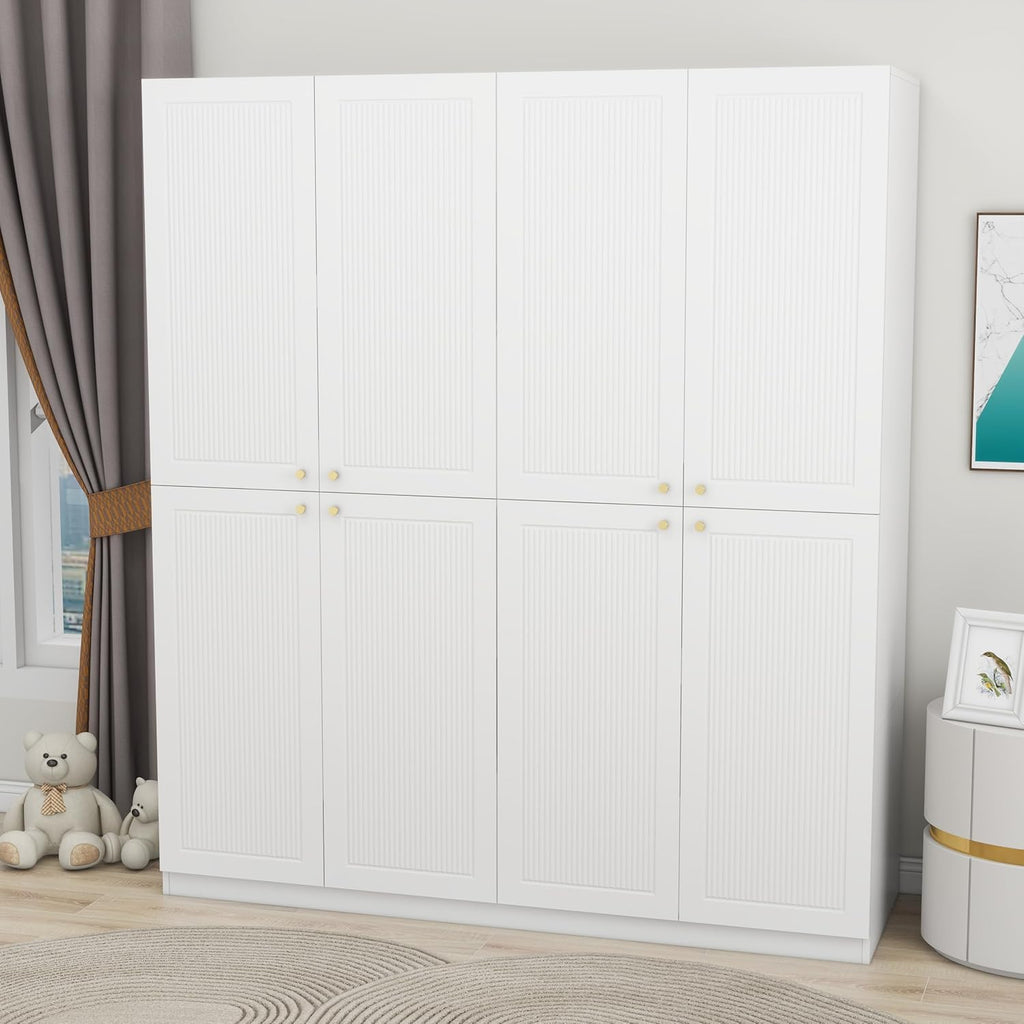 White 4 Door Wood Wardrobe with 2 Drawers B6547