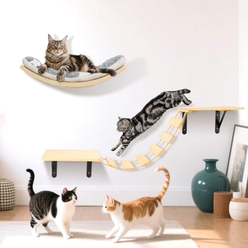 Set of 4 Cat Wall Shelves and Bridge Ladder I529246