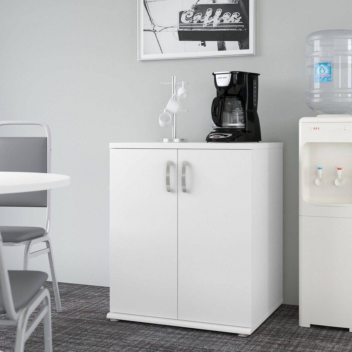 White Floor Storage Cabinet with Doors and Shelves O20569