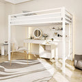Metal Loft Bed Twin Size with Guardrail and Ladder Cream White V7093