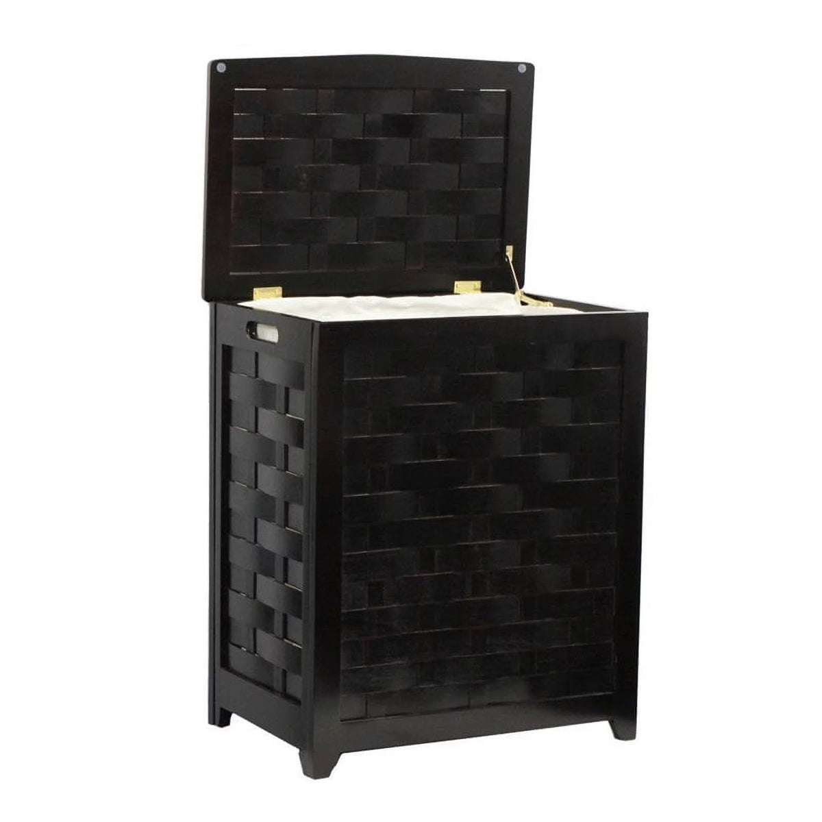 Black Rectangular Wood Laundry Hamper with Interior Bag Q181
