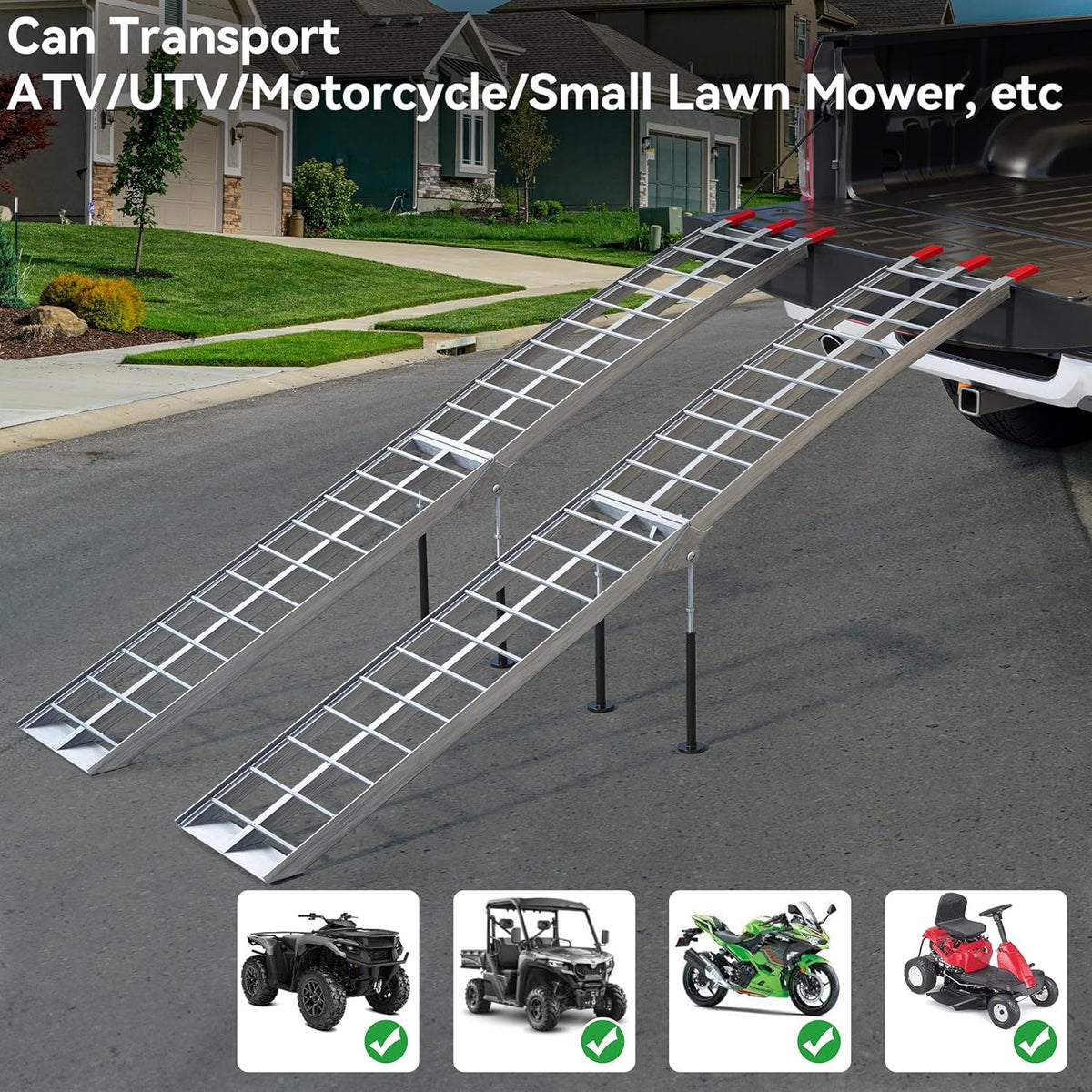 7.5ft Aluminum Folding ATV Ramps with Removable Support Legs, 2pcs R653285