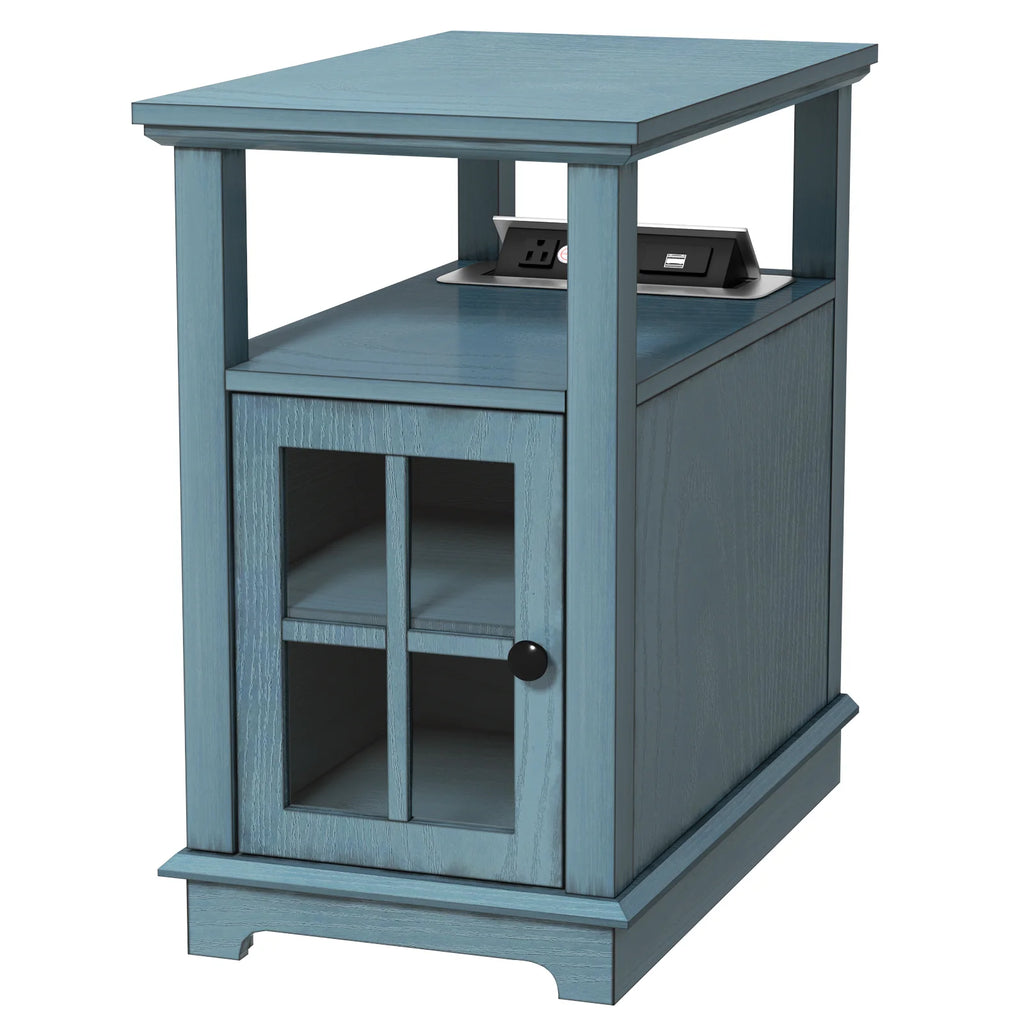 Teal End Table with Storage and Charging Station R644