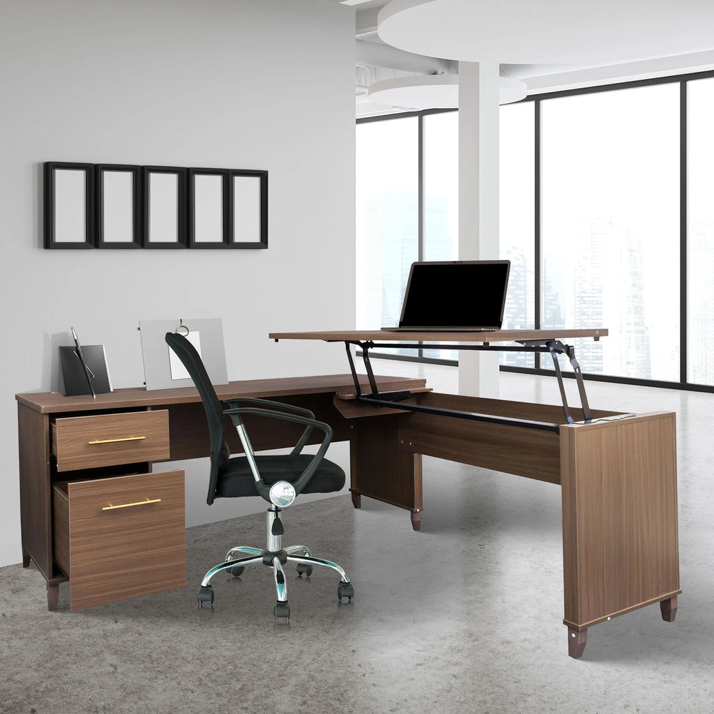 Adjustable L-Shaped Desk with File Cabinet H40551