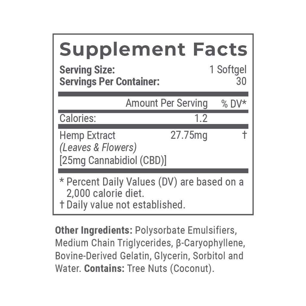 10mg / 25mg / 100mg CBD Softgels Y629