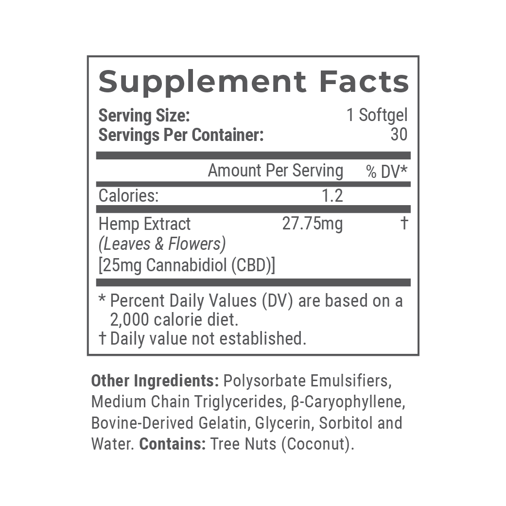 10mg / 25mg / 100mg CBD Softgels Y629
