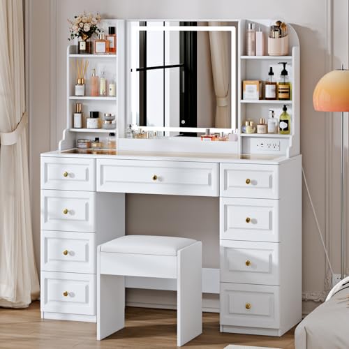42" Black Makeup Vanity Desk with Mirror and Chair I2798