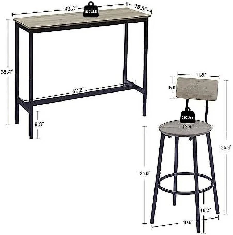 3-Piece Rectangle Dining Table and 2 Chairs Set Grey Q176