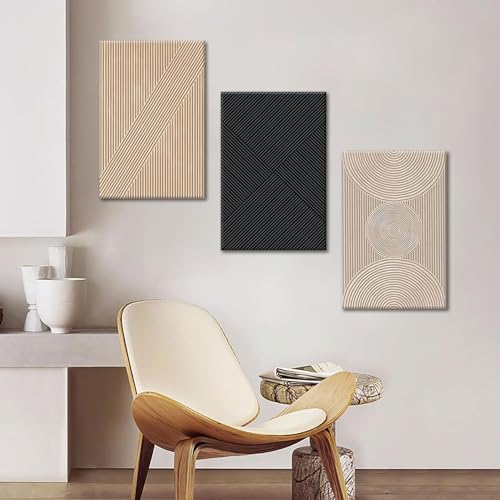 Set of 3 Framed Neutral Abstract Canvas Wall Art 16"x24" K275
