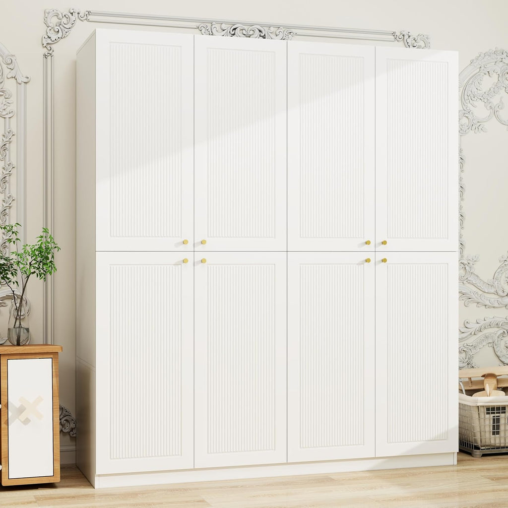 White 4 Door Wood Wardrobe with 2 Drawers B6547