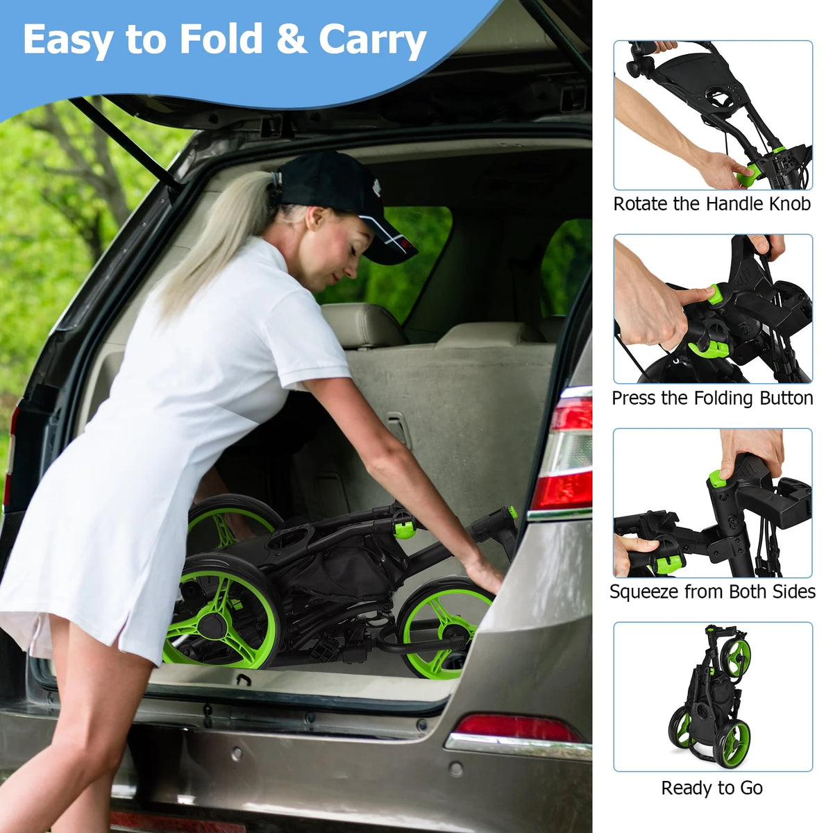Folding 3 Wheels Golf Push Cart with Bag Scoreboard A318