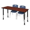 60 x 30 in. Height Adjustable Mobile Classroom Table & 2 Stack Chairs Z767