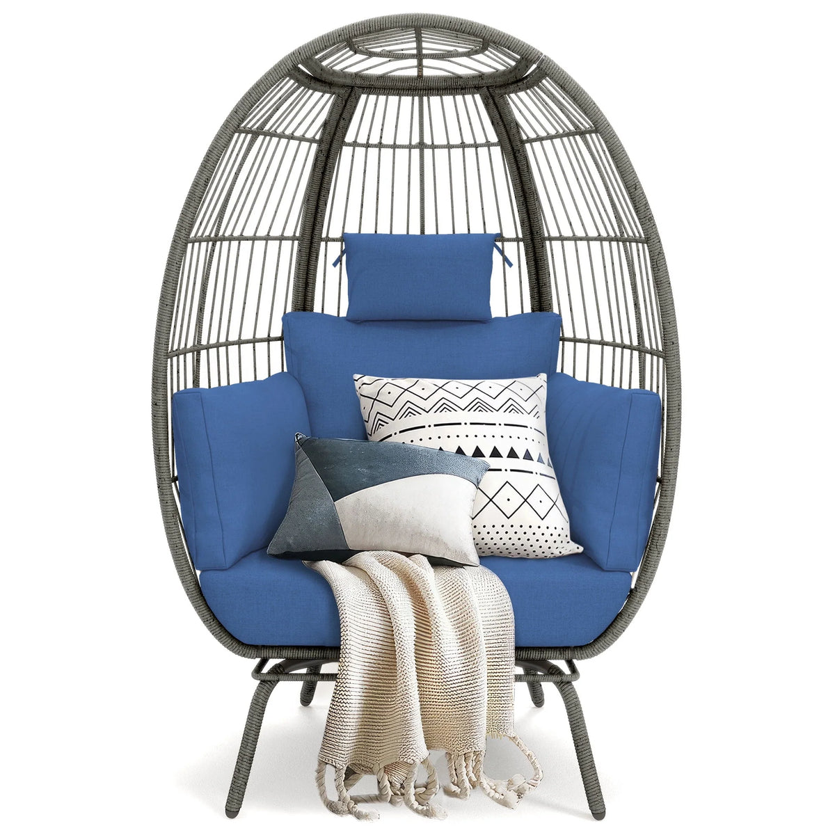 Oversized Wicker Egg Chair with Stand and Cushions Z84041