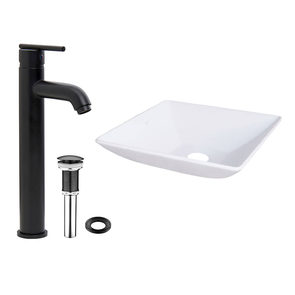 Matte Black Stone Vessel Sink and Bathroom Vessel Faucet V17496
