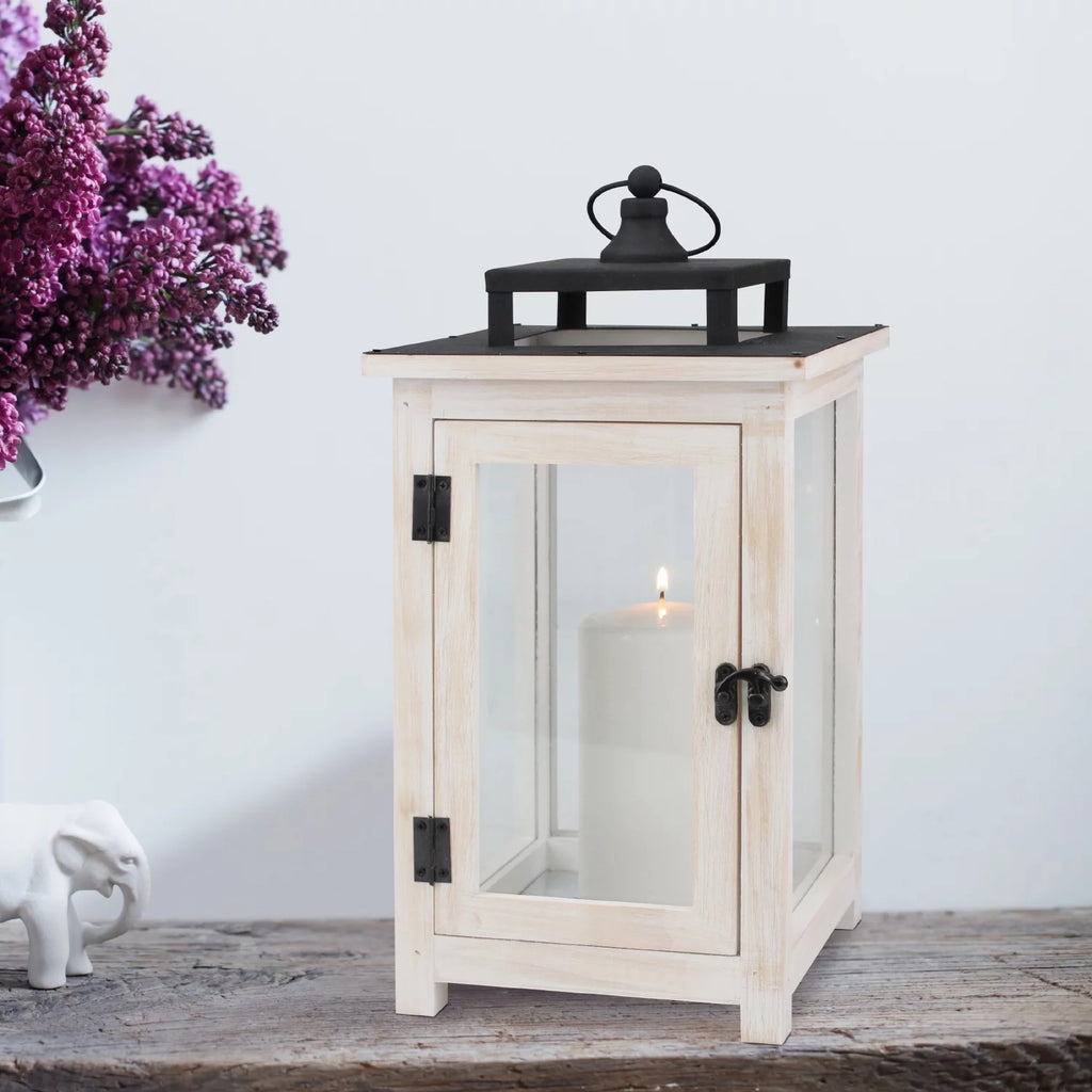 Large White Wood & Metal Decorative Lantern N85563