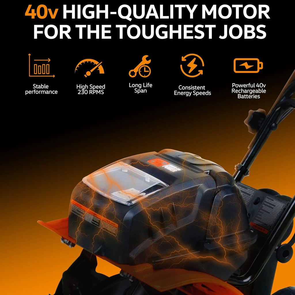 40V 14 Inch Electric Tiller Cultivator with Extra Battery W29801