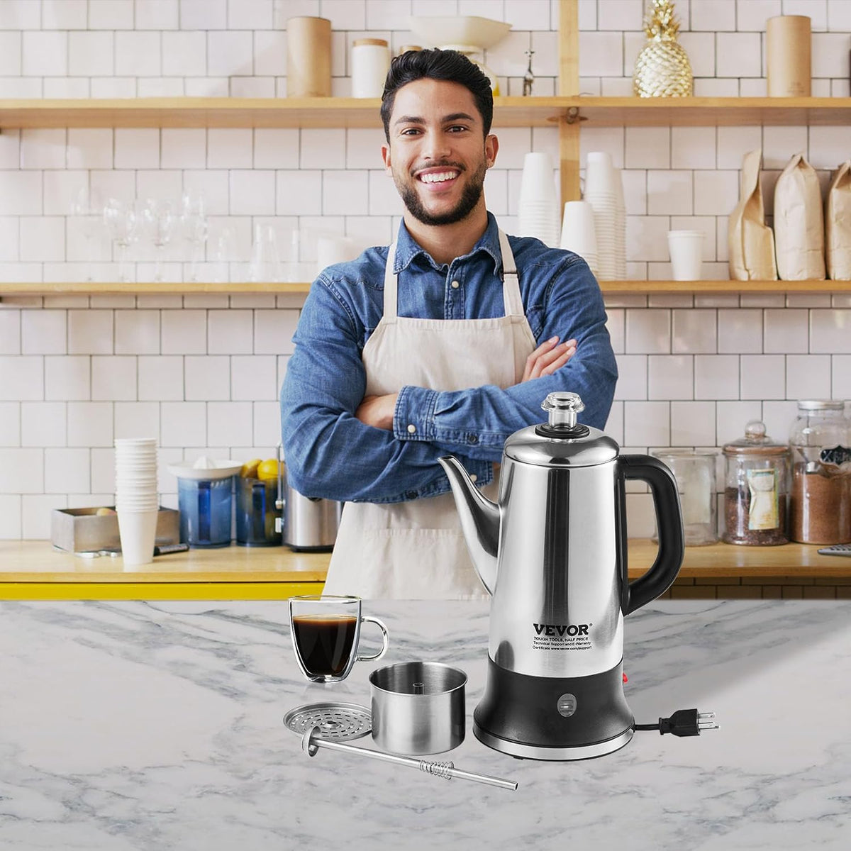 12-Cup 304 Stainless Steel Electric Coffee Percolator L90785