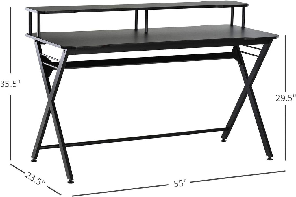 55 inch Black Gaming Desk with Monitor Stand Y82699