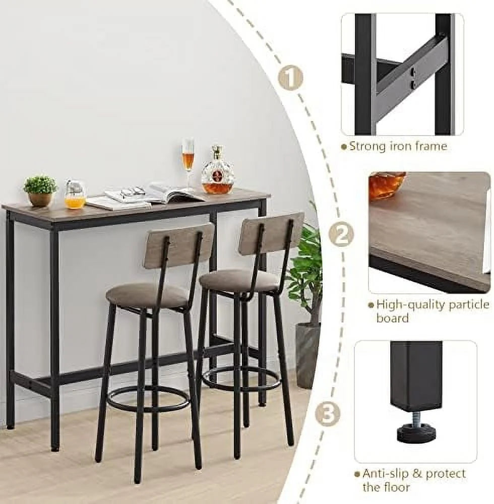 3-Piece Rectangle Dining Table and 2 Chairs Set Grey Q176