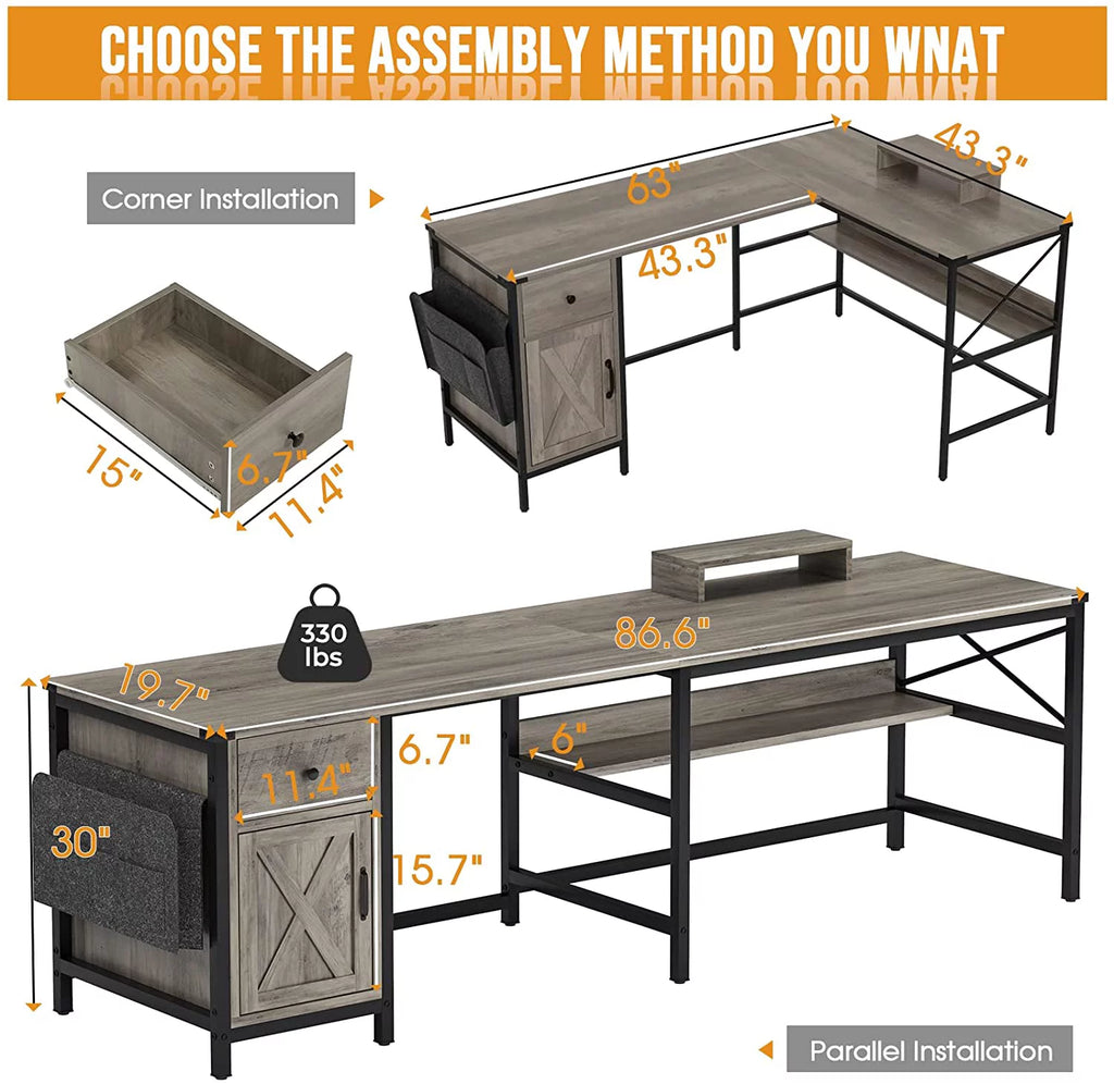 L Shaped Office Desk with Drawer and Storage Cabinet W20914