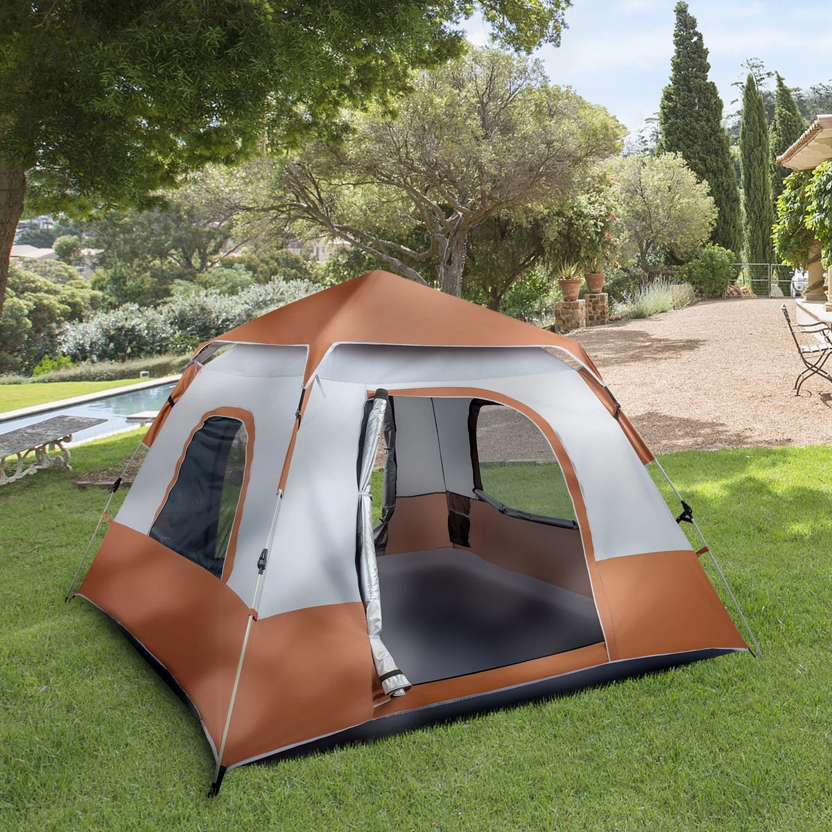 4 Person Waterproof Brown Camping Tent M89836
