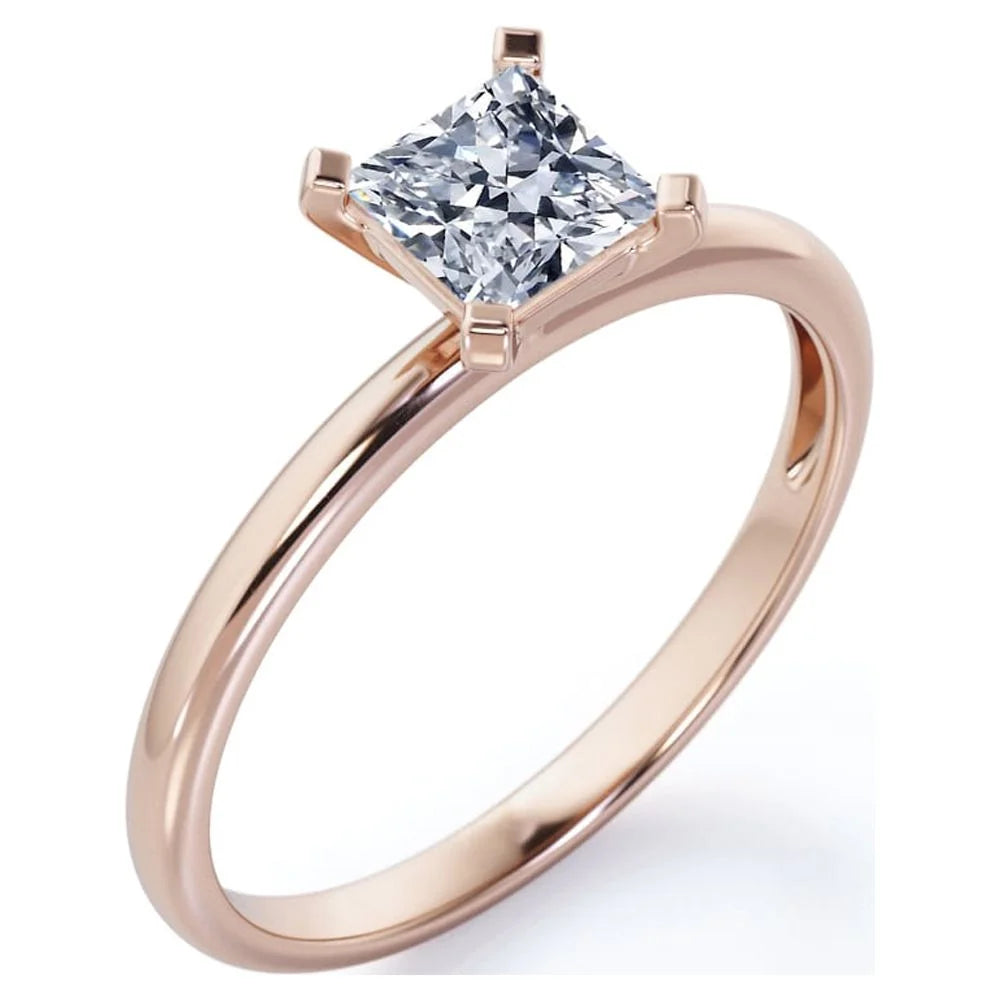 18K Rose Gold Plating Over Silver Princess Cut Moissanite Solitaire Ring U746