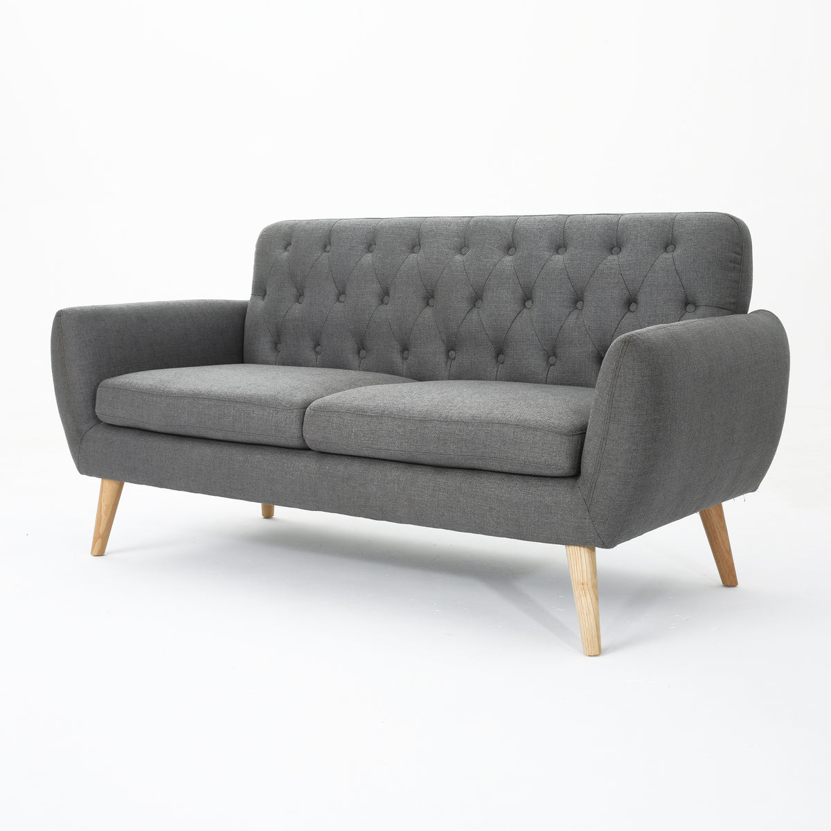 Dark Grey Tufted Fabric Loveseat U505