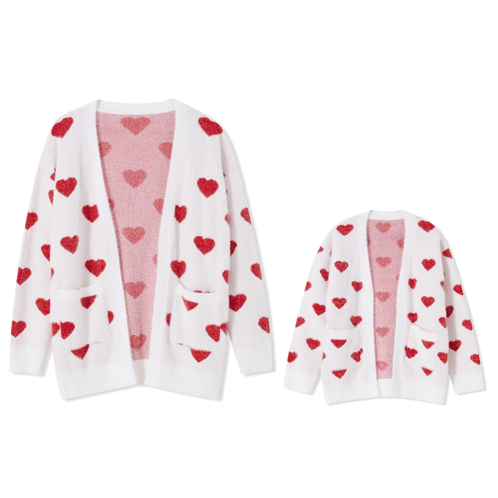Heart Pattern Long Sleeve Open Front Cardigan Sweater R37192