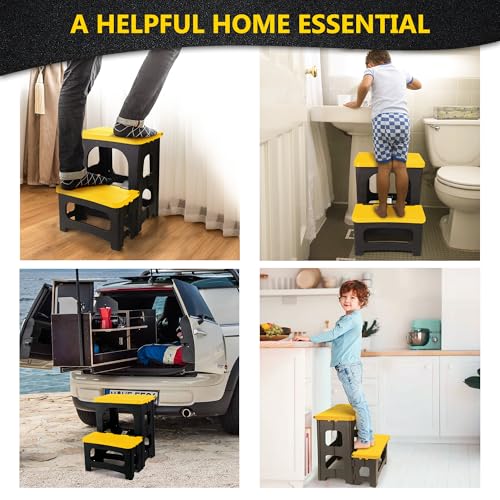Folding 2-Step Stool, Non-Slip Portable Footstool, Black H722364