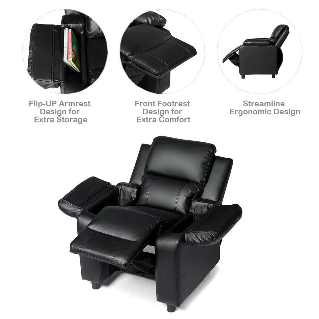 Padded Kids Sofa Armchair with Storage Arm Black M311