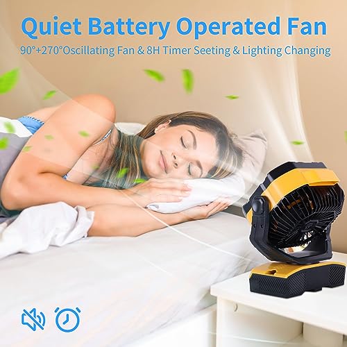 20000mAh Oscillating Portable Rechargeable Camping Fan with Light Hook F751